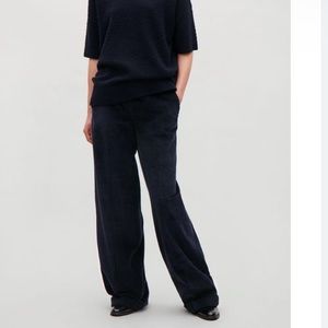 NWT COS Wide Leg Navy Blue Corduroy Cuffed Womens Pants size 12